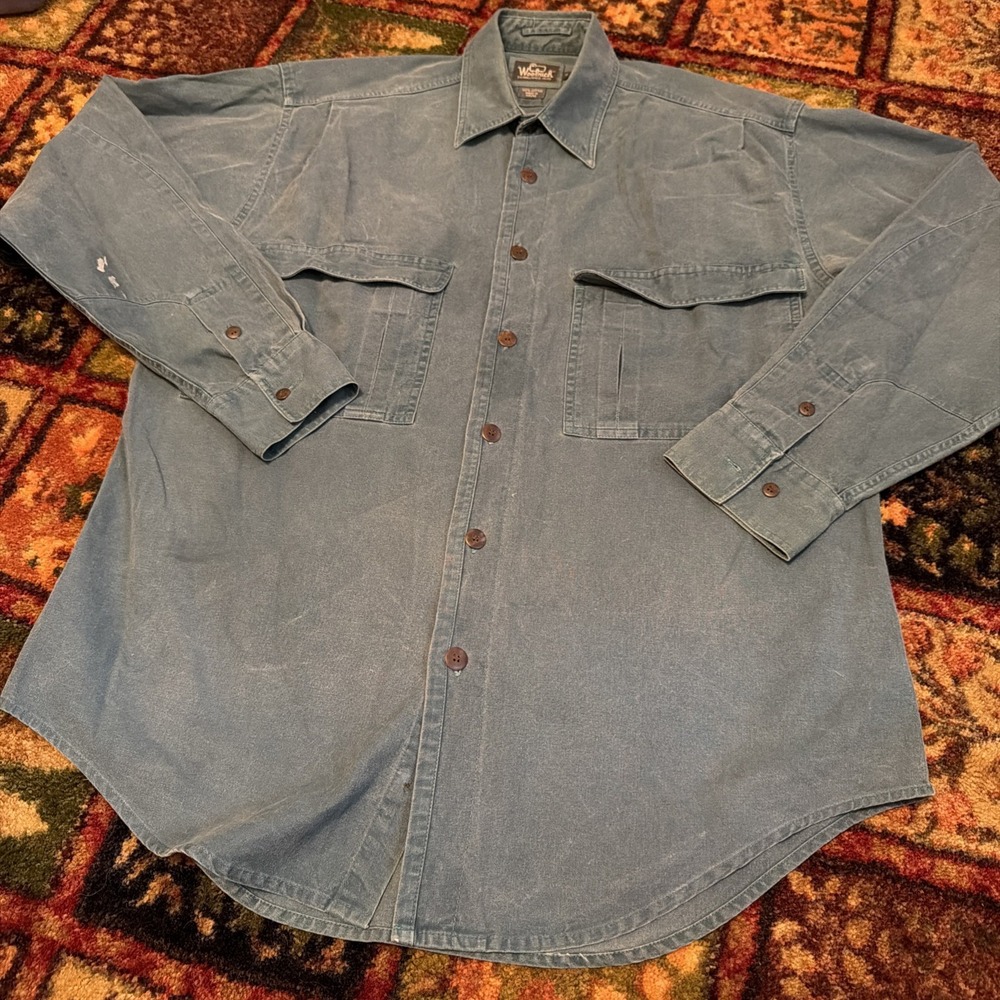 Vintage Woolrich Shirt Mens Large Green Cotton Button Up Utility Workwear